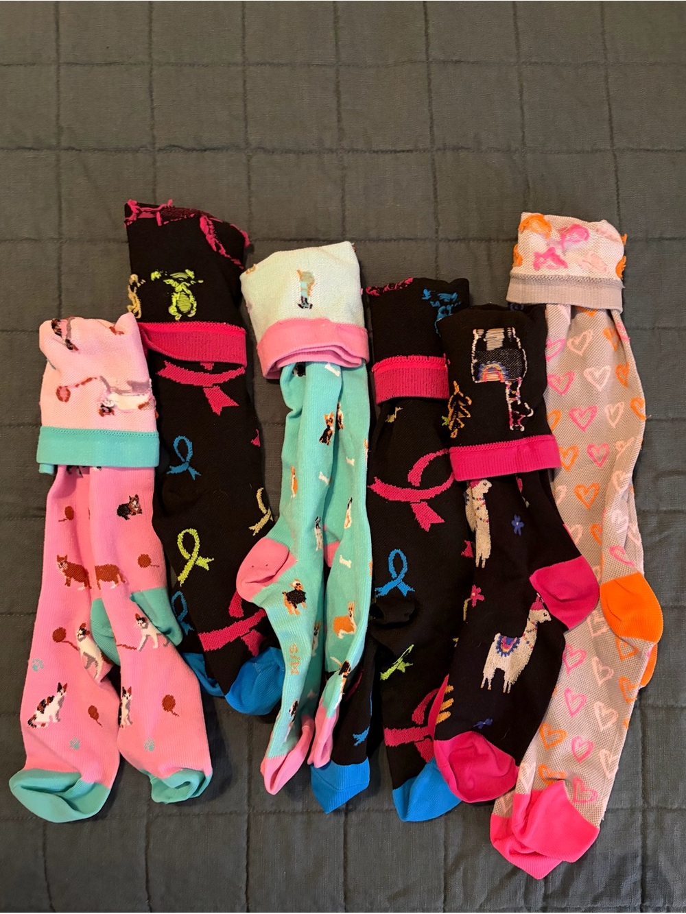 Colorful Patterned women’s compression Socks - Pink, Black, Teal, Gray